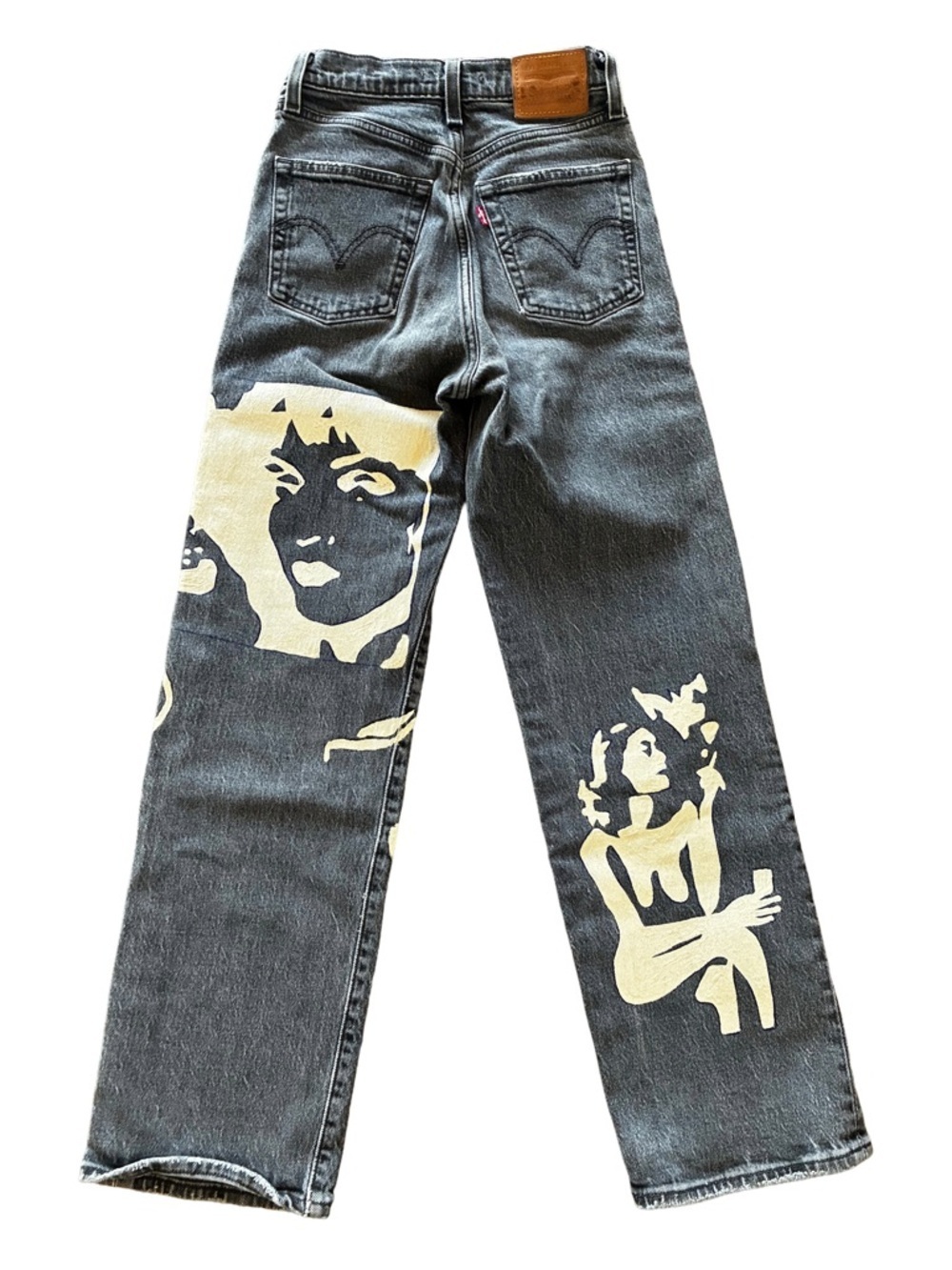 Custom Art Denim Levi’s Ribcage Black Straight Leg Jeans One of a Kind W24 - Picture 6 of 10